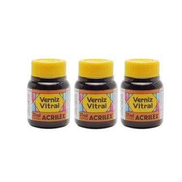 Imagem de Kit 3 Verniz Vitral Acrilex Amarelo Cadmio 536 37ml Transparente e Brilhante para Vidro Cerâmica Porcelana Copos Garrafas Vasos Artesanato Efeito Vitrais