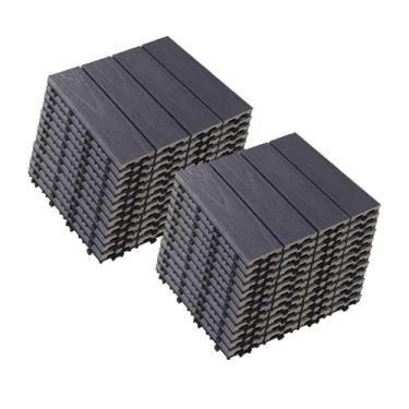 Imagem de Azulejos de deck interligados, azulejos de piso de pátio composto WPC com sistema de clique função de drenagem para varanda piscina varanda quintal área de jogo terraço todos os climas uso A2 24 peças