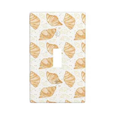 Imagem de Croissant Placa decorativa amarela para interruptor de luz única, placas de parede decorativas, 1 placa de interruptor e tampas de tomada 7 x 11,4 cm para quarto, banheiro, cozinha, decoração de casa
