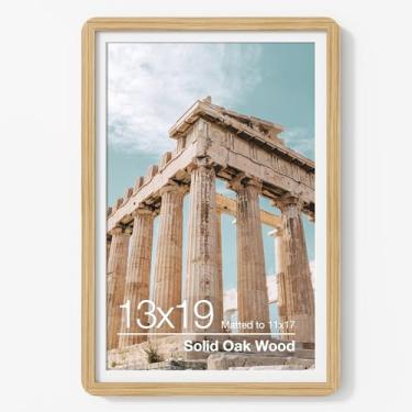 Imagem de FLYJOE Moldura para pôster de 33 x 48 cm | Moldura de madeira de carvalho maciça 33 x 48 cm | Porta-retrato de 33 x 48 cm com tapete para 28 x 43 | Vidro temperado e ferragens para pendurar incluídos