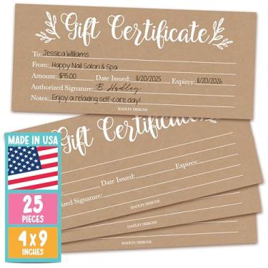 Imagem de 25 certificados de presente em branco rústico para pequenas empresas, voucher de papel floral para massagem, salão de cabelo e unhas, spa, restaurantes e cartões de cupão "faça você mesmo" para aniversário, dia dos namorados, dia das mães, ele e ela, 10 x 23 cm