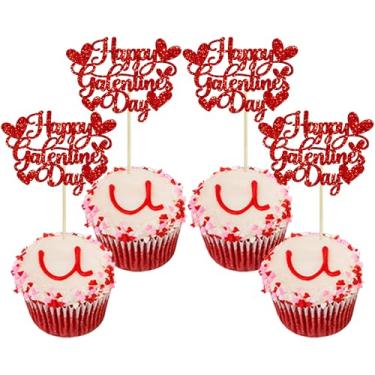Imagem de Gyufise 24 peças de enfeites de cupcake Happy Galentines Day Decorações de cupcake com glitter vermelho Happy Valentines Day Cupcake Toppers para Dia dos Namorados Amigos Galentines Decorações de Festa de Dia dos Namorados