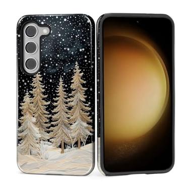Imagem de ZHEGAILIAN Capa para Samsung Galaxy S23, capa rígida à prova de choque + silicone macio 2 em 1, híbrida, à prova de choque, proteção contra quedas, pinho nevado, floresta de Natal