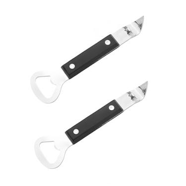 Imagem de bepisof Conjunto de 2 peças de cabo de madeira de aço inoxidável aberto de garrafa de fundo plano abridor de lata de cerveja abridor de garrafas barman