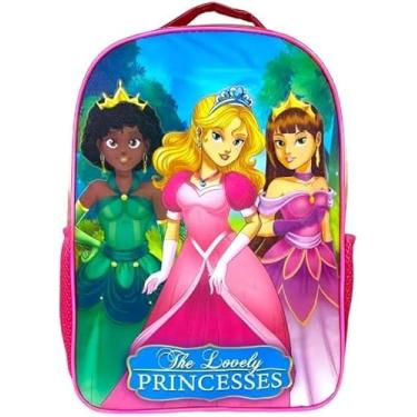 Imagem de Kit Mochila Escolar Infantil Princesas com Acessórios Com Lancheira Térmica Estojo Escolar Lancheira Térmica Garrafinha Pote com Divisórias Colher de Plástico (Pink)