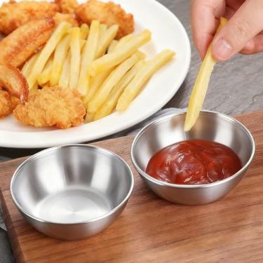 Imagem de 2 peças de copo de molho de aço inoxidável 304 reutilizável mini salada molho de tomate prato de molho de piquenique ao ar livre utensílio de cozinha, 8,2 * 3 cm (prata)