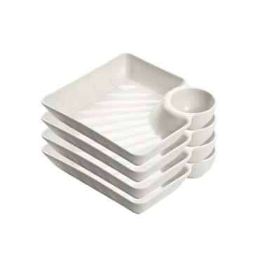 Imagem de Tigela para molho Prato para bolinhos de massa com 4 peças, prato para molho, para frango frito, para caseiro(Branco)