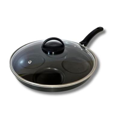 Imagem de Frigideira 4 em 1 Multiuso com Tampa de Vidro Panela Eletrica Multifuncional Para Arroz Carnes(Preto)