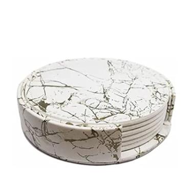 Imagem de Pssopp Porta-copos de Couro Reversível, 7 Unidades, Tapete de Copo Com Design de Mármore Com Superfície, para Bar de Festa Em Casa e Escritório