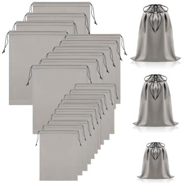 Imagem de Hillban 20 peças de sacos de brinquedo de cetim com cordão organizador de brinquedos de seda bolsa de presente leve multiuso dobrável saco de viagem para mulheres e homens, 3 tamanhos (M, G, GG, cinza