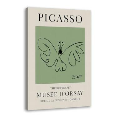 Imagem de Impressão em tela verde sálvia Pablo Picasso animais esboço arte de parede gato cão pássaro cavalo impressão linha abstrata desenho pôsteres para quarto casa escritório decoração (SKU1,40.6x50.8 cm =