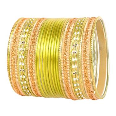 Imagem de Touchstone 2 dúzias de braceletes coleção indiana de liga de Bollywood metal texturizado colorido designer joias especiais tamanho grande pulseiras conjunto de 60 cm dourado ou branco para mulheres, L - Circ 8.2 in-Indn Size 2.10-Dia 2.6 in, Metal, Sem pedras preciosas