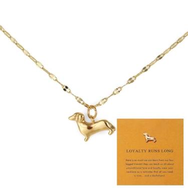 Imagem de Colar com Pendente Cão Dourado e Cartão, Delicado Colar da Sorte com Pendente Dourado Joia Inspiradora Amizade para Mulheres Mãe Irmã e Amiga