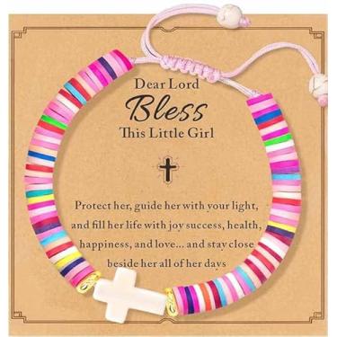 Imagem de Pulseira de cruz de batismo para meninas, confirmação de primeira comunhão, presentes de bênçãos para adolescentes, meninas, meninos, ajustável, pré-escolar, formatura, batizado, presentes religiosos