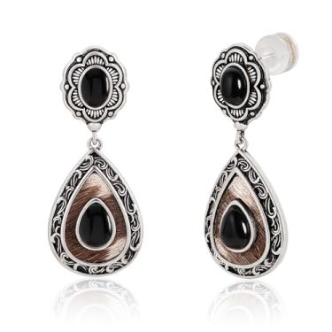 Imagem de Brincos femininos Wrangler Western TearDrop com pingente de crina de cavalo genuína, turquesa, vintage, cowgirl, cowboy, Cobre, Sem pedra preciosa