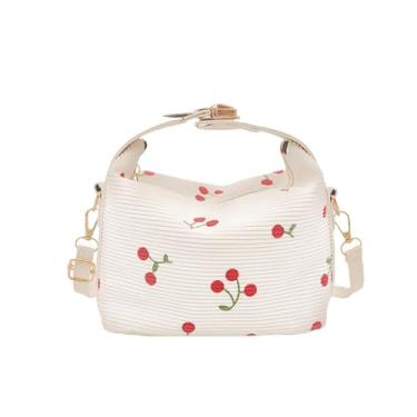 Imagem de Bolsa de ombro cereja, bolsa tiracolo elegante com estampa de cereja, bolsa quadrada pequena de grande capacidade, rosa/branco, Branco, Moderno