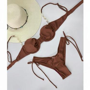 Imagem de Biquíni Fio Duplo com Bojo Removível e Búzios  Moda Praia Verão Femini