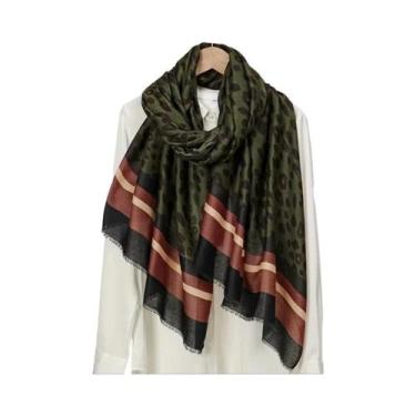 Imagem de Xale Com Franjas Listrado De Leopardo Pashmina 180x90cm Lenço De Visco