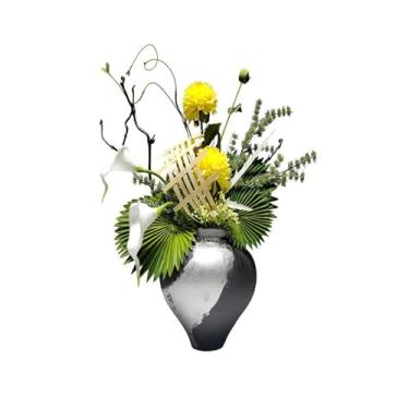 Imagem de LMJYU Mesa de entrada de flores artificiais buquê decorativo de buquê de flores falsas de alta qualidade vaso de cerâmica simulação arranjo floral