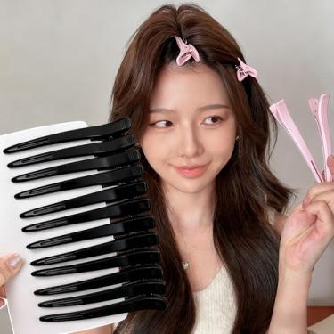 Imagem de 6 peças de clipes de bico de pato sem costura invisível segura fácil de usar, perfeito para pentear sem danificar o grampo de cabelo (6 peças preto)