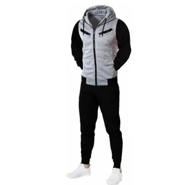 Imagem de Conjunto De Moletom Calça E Blusa Jaqueta De Frio Com Ziper-Masculino