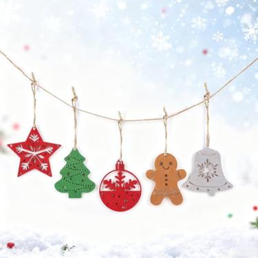 Imagem de 5 peças de enfeites de sino de gengibre com flocos de neve cortados a laser, gancho de corda de juta para árvore de Natal (DJ01-FX01-GYguajian-mix)