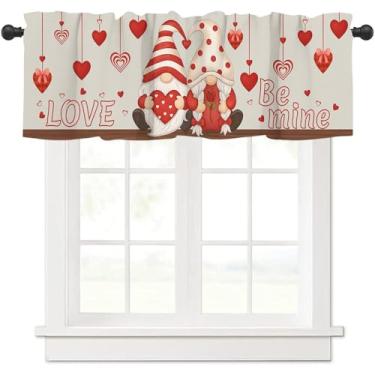 Imagem de Gelasgo Cortina de dia dos namorados para janelas de cozinha, saia de janela de coração de gnomos rosa, cobertura de cortina curta com bolso para varão para decoração dos namorados, casamento ou festa