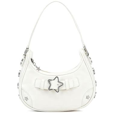 Imagem de RTGGSEL Bolsa feminina contrastante xadrez listrada tiracolo ombro axila bolsa bolsa bolsa clutch bolsa bolsa hobo, Estrela branca, Retrô moderno