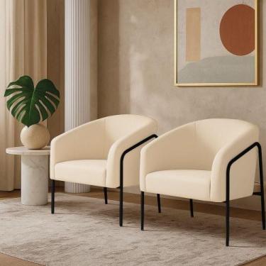 Imagem de Poltrona Sala Industrial Alta Preto Kit 2 Stella Veludo Bege D03 - D'r