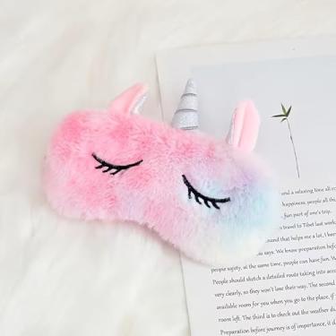 Imagem de Máscara de olho de unicórnio fofa, macia e confortável de pelúcia bordada com bloqueio de luz, máscara de dormir para pausa para almoço, soneca de viagem, rosa