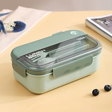 Imagem de Bento Box Lancheira portátil à prova de vazamento para salada com colher e garfo recipientes de almoço à prova de vazamento, micro-ondas, freezer, lava-louças, retangular, verde