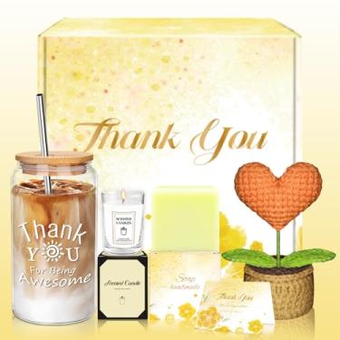 Imagem de Presentes de agradecimento para mulheres, presentes de agradecimento de funcionários com copo de vidro de 473 ml, vela perfumada, cestas de presente para mulheres, colegas de trabalho, professores