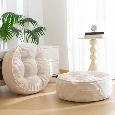 Imagem de Almofada de chão lavável de 20 cm para adultos, almofada de meditação, grande e redonda, capa de veludo cotelê tufada removível, para sala de estar ou ioga, 55 x 55 cm, pacote com 2, lavável na
