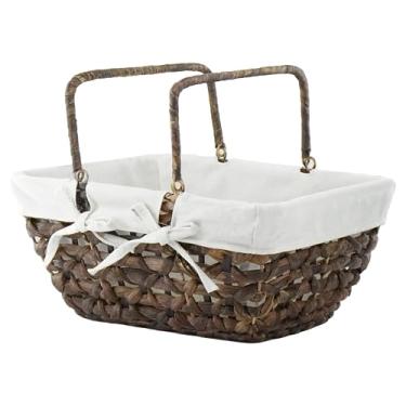 Imagem de GYASVWU Cestas de piquenique de vime com alças, cesta de jacinto de água para piquenique, cesta de armazenamento de vime para pão/flores/presente/casamento/acampamento/fazenda (marrom)