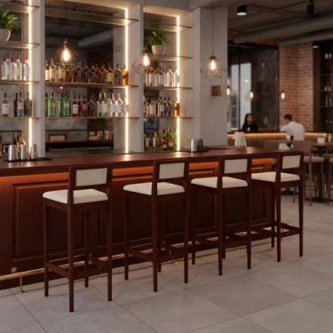 Imagem de Kit 4 Banquetas Assento Encosto Estofado em Linho Hellen cor:imbuia co