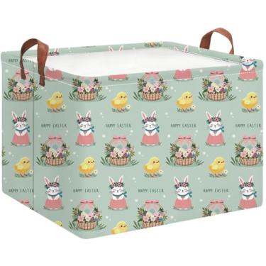 Imagem de HKEC Cesta De Páscoa Retangular Verde Vazia, Conjunto Presente Para Crianças, Caça Aos Ovos Páscoa, Caixa Brinquedos Com Alças, Decoração Quarto (Cesta Clara)