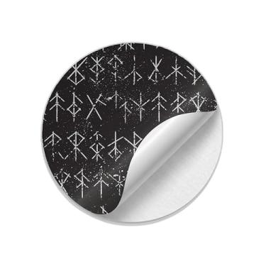 Imagem de Autocolantes Adesivos Redondos Natalinos 25 Unidades Com Estampa de Runas Brancas - Tamanho 50x50cm