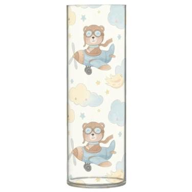 Imagem de JUZIHAI Vaso de urso de avião para flores 9,9 cm x 30 cm Cilindro de plástico moderno vaso de flores para centro de mesa de casamento decoração de casa