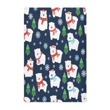 Imagem de Qilmy Lençóis de berço de urso polar Snowy Christmas, macio, respirável e elástico, lençol com elástico para meninos e meninas, miniberço, 99 cm x 68,5 cm, capa de colchão infantil portátil