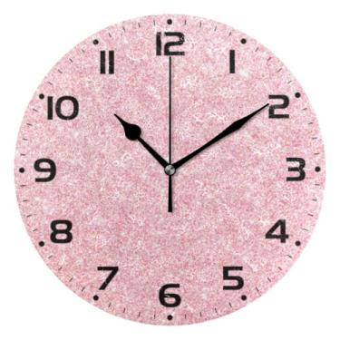 Imagem de JUZIHAI Relógio de parede com textura de glitter rosa, silencioso, sem tique-taque, relógios de parede redondos operados por bateria, fácil de ler, relógio decorativo de parede para casa, cozinha