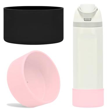 Imagem de TQONEP 2 peças de bota de silicone para garrafa de água Owala 680 g, 947 ml, capa protetora antiderrapante para garrafa de água de aço inoxidável Flip/Twist/FreeSip (preto + rosa, 680 g)