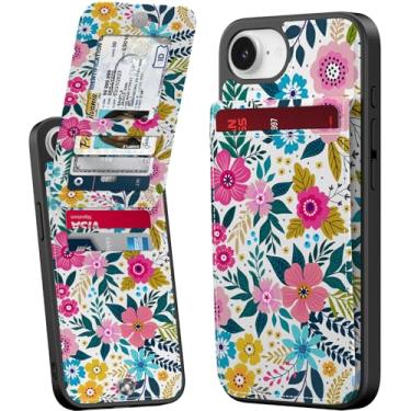 Imagem de Bemal Capa carteira para iPhone 16e, suporte embutido para 6 cartões, impressão moderna, bloqueio RFID, suporte de couro PU, fecho magnético, capa de telefone à prova de choque para mulheres e homens