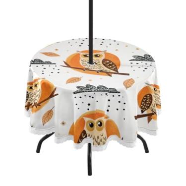 Imagem de Qilmy Toalha de mesa redonda impermeável de 152 cm com orifício para guarda-chuva e zíper – uso externo e interno resistente para pátio, churrascos, piqueniques, festas (serve para mesas circulares)