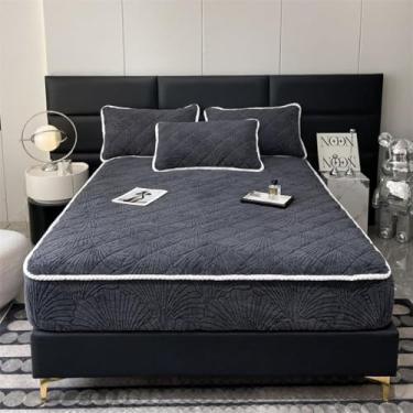 Imagem de Capa de colchão antiderrapante espessa, elástico, com bordas elásticas, protetor respirável à prova de poeira para solteiro/casal/queen/king cinza escuro|||120 x 200 cm/(120 x 199.9 cm)