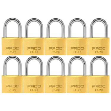 Imagem de Kit 10 Cadeado 20mm Segredo Diferente Pado 2 Chaves Latão Cor Dourado-escuro