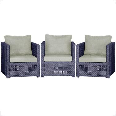 Imagem de 3 Poltronas Madri Alumínio Corda Náutica Estofado 3 Trama Azul