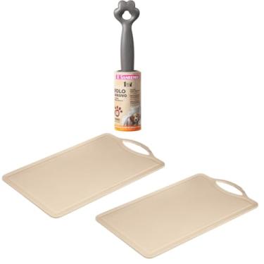 Imagem de Conjunto de 2 Tábua Bege Plástica de Corte para Alimentos + 1 Rolo Adesivo Tira Pelos Pet 60 Folhas