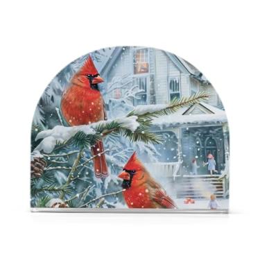 Imagem de Porta-guardanapos de coquetel de acrílico para dois pássaros vermelhos, porta-guardanapos para guardanapos de papel, suporte de guardanapo de bar para guardanapos de coquetel de papel de jantar