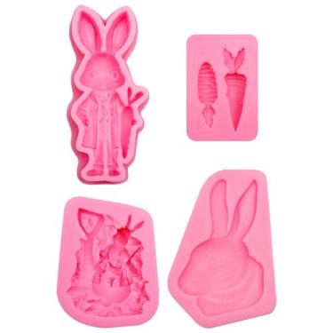 Imagem de Molde de silicone de coelhinho da Páscoa, molde de fabricação de doces com padrão floral rosa, ferramenta de cozimento em forma de coelho para guloseimas de férias (rosa (LC181))