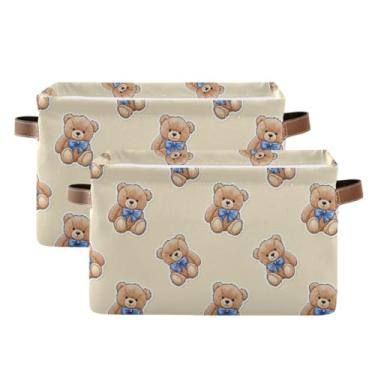 Imagem de Organizador de armário retangular de tecido – Cestos dobráveis de lona para banheiro, roupas, urso fofo, bege, pacote com 2